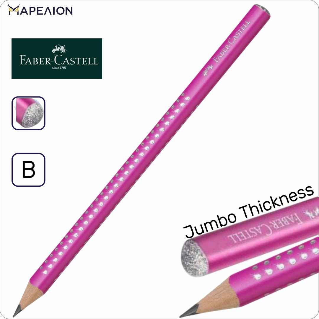 Faber Castell Jumbo Sparkle Metallic Pencil 4mm, B - Μολύβι Γραφής σε ροζ, κοραλλί και μωβ