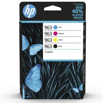 HP 963 multipack ink cartridge packaging with butterflies on a white background
