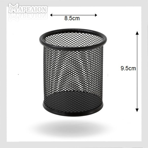 Metal Mesh Pen Holder Desk Organizer 9.5cm, Black & Silver - Μεταλλική Μολυβοθήκη Γραφείου - ΧΟΝΔΡΙΚΗ ΠΩΛΗΣΗ