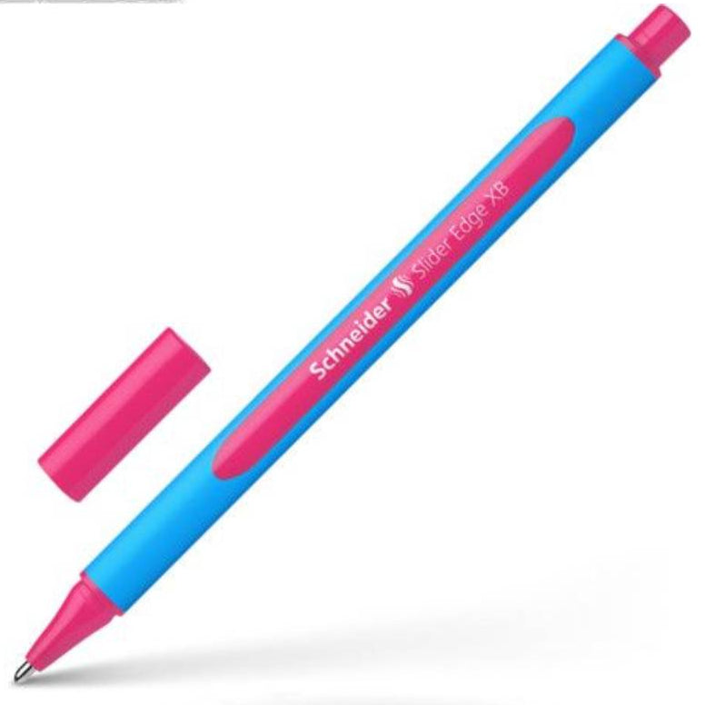 Blue and pink pen with pink cap on a white background