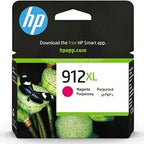 HP 912XL ink cartridge packaging with magenta color on a black background