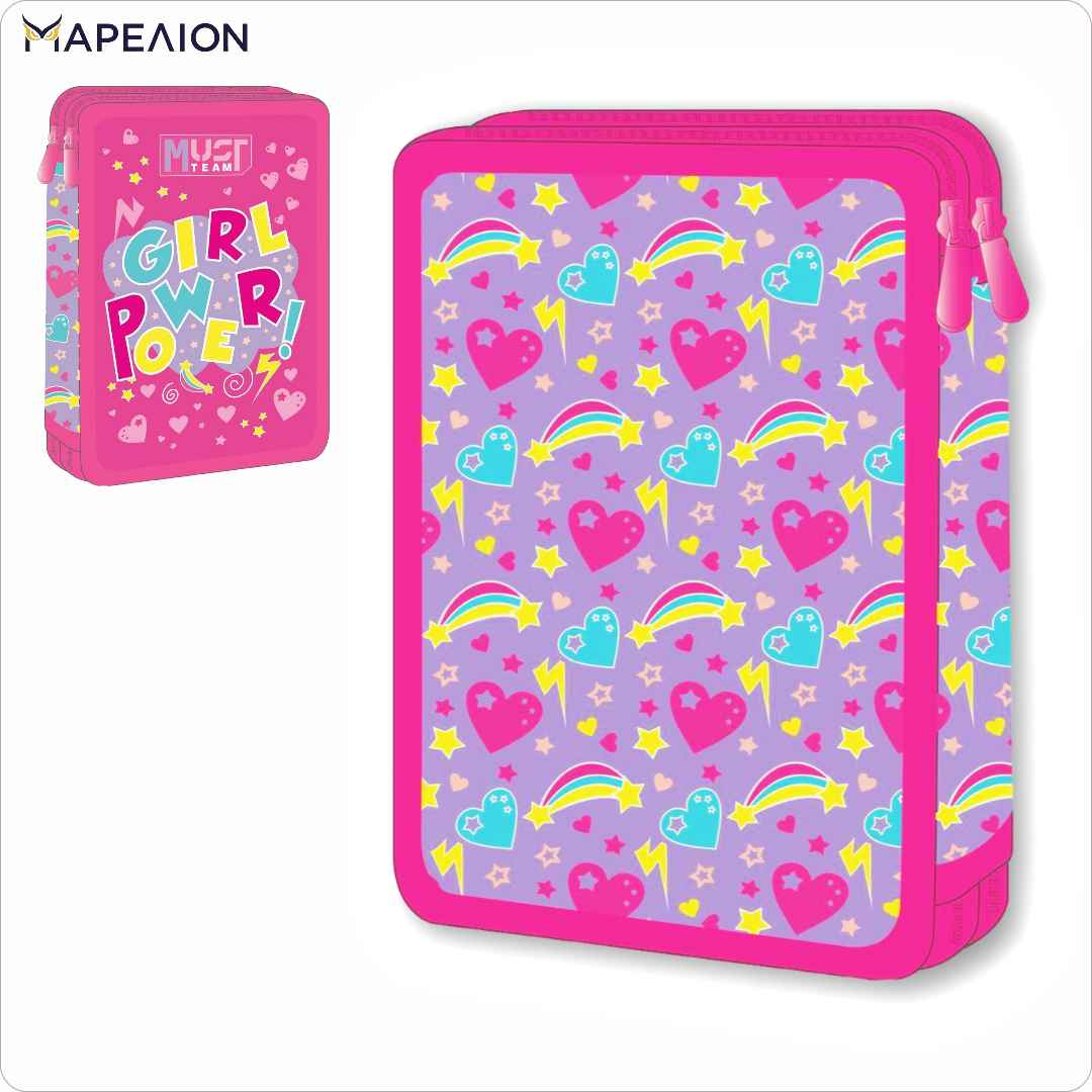 Κασετίνα Girl Power γεμάτη 2 φερμουάρ Must Pencil Case 2 Zip σχολική κασετίνα διπλή γεμάτη
