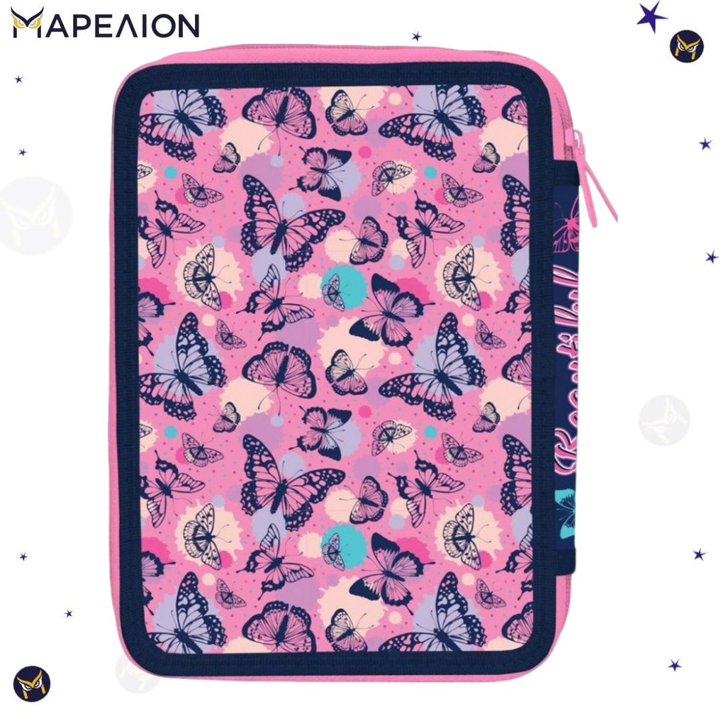 Κασετίνα για κορίτσι γεμάτη 2 φερμουάρ Must Pencil Case 2 Zip Κασετίνα Butterflies διπλή γεμάτη