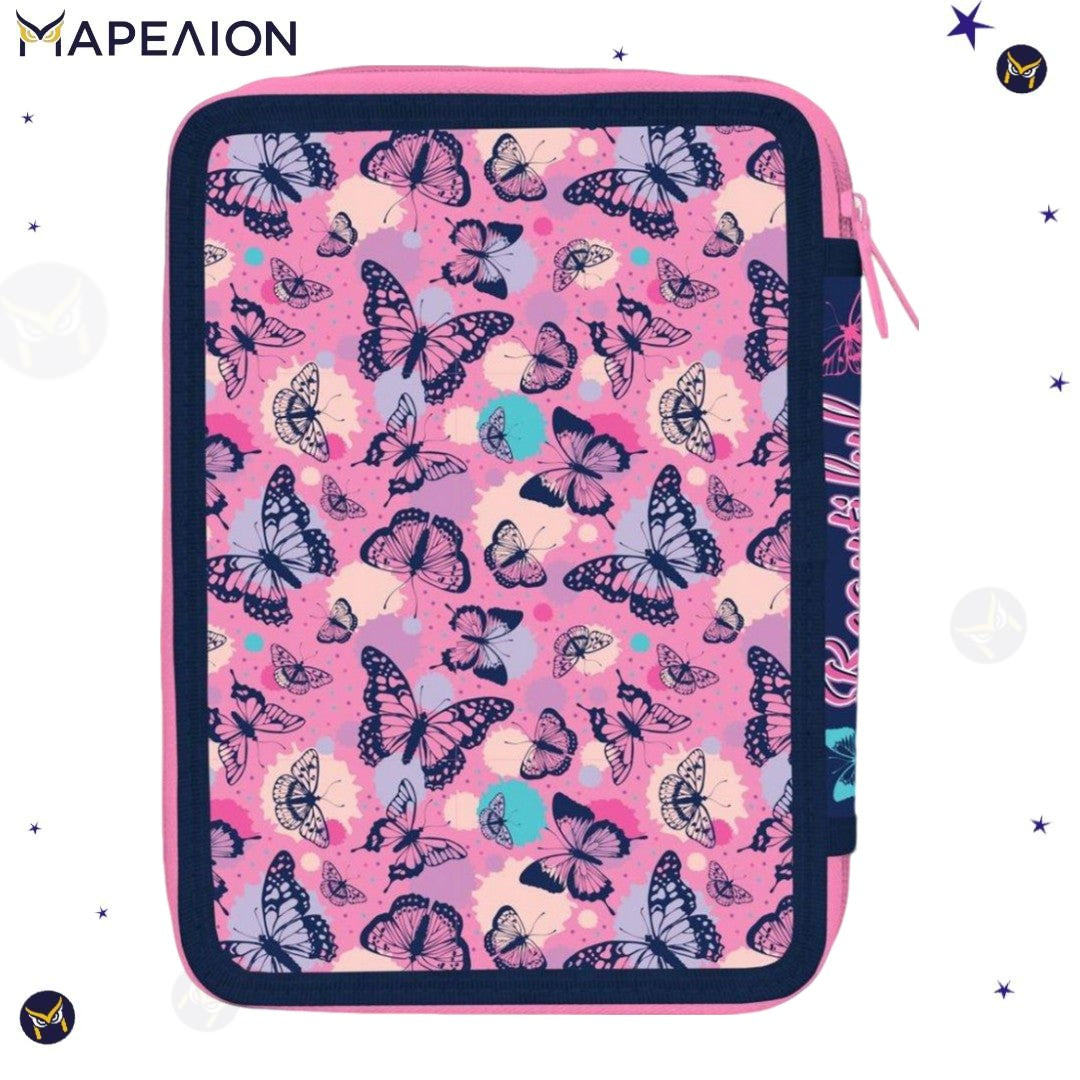 Κασετίνα για κορίτσι γεμάτη 2 φερμουάρ Must Pencil Case 2 Zip Κασετίνα Butterflies διπλή γεμάτη