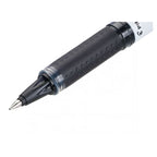 Black pen with a textured grip on a white background
