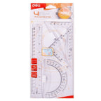 Deli Drafting Set 4pcs Clear 20cm Ruler, Set Squares & Protractor - Σετ Γεωμετρικών Οργάνων Διάφανο