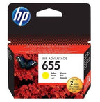 HP 655 yellow ink cartridge packaging with butterfly illustration