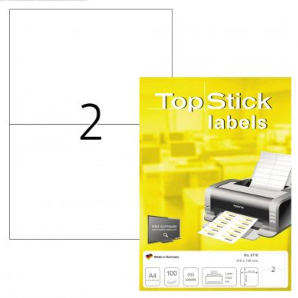 Topstick Printer Labels A4 210x148mm 2 Labels/Sheet 100 Sheets - Ετικέτες Εκτυπωτή Λευκές Αυτοκόλλητες