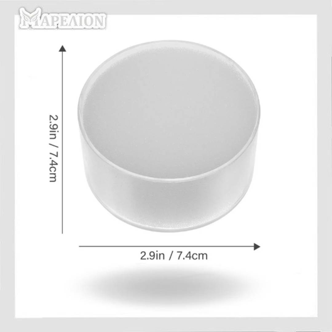 White ceramic cup with dimensions indicated on a white background