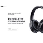 Havit H633BT Wireless Bluetooth Headphones BLACK | Over-Ear Design, Deep Bass, 20H Playtime, Foldable & Lightweight, Bluetooth 5.3, Built-in Microphone Headsets, for TV, iPhone, Gym, Running ΑΣΥΡΜΑΤΑ ΑΚΟΥΣΤΙΚΑ