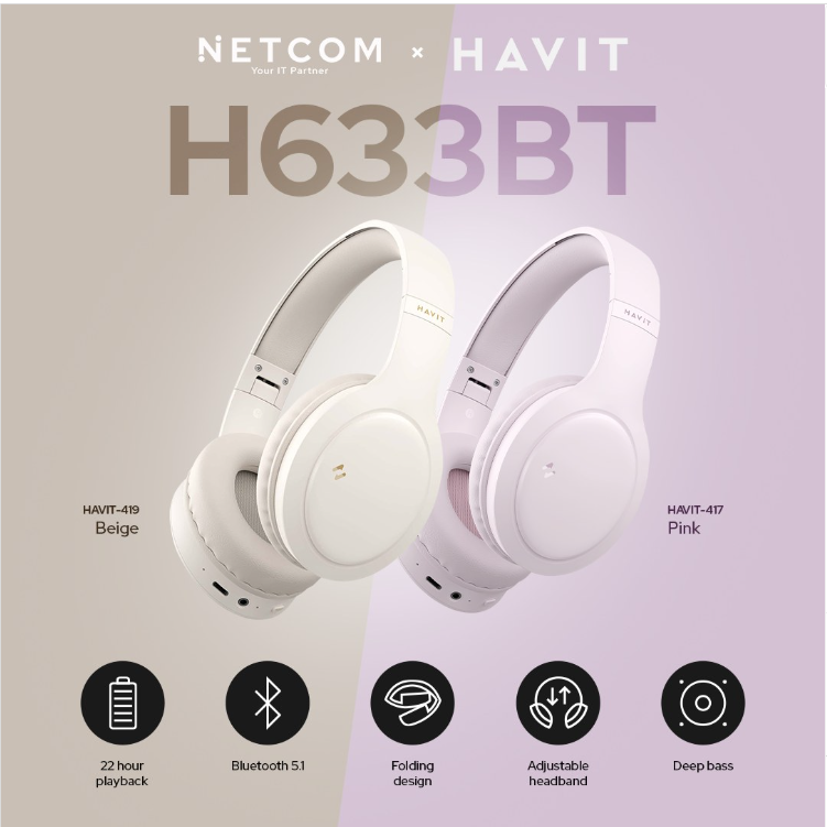 Havit H633BT Wireless Bluetooth Headphones L. PINK | Over-Ear Design, Deep Bass, 20H Playtime, Foldable Lightweight, Bluetooth 5.3, Built-in Microphone Headsets, for TV, iPhone, Gym, Running ΑΣΥΡΜΑΤΑ ΑΚΟΥΣΤΙΚΑ