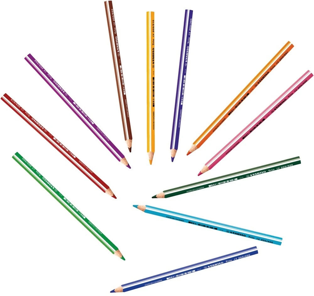 Stabilo Trio Triangular Coloured Pencils 12pcs - Triangular Coloured Pencils