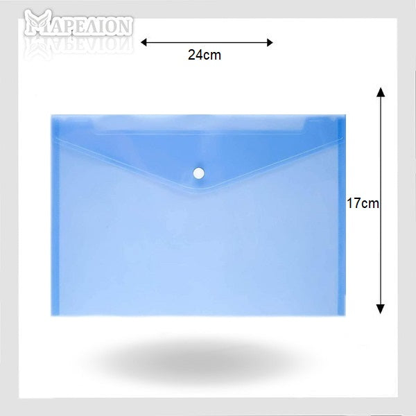 Blue envelope with dimensions labeled on a white background