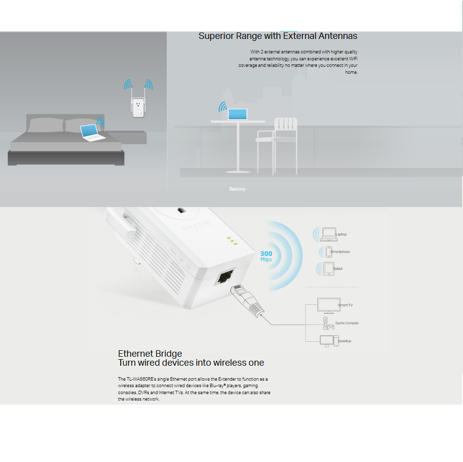 TP-LINK WI-FI RANGE EXTENDER 300MBPS AC PASSTHROUGH WA-860RE UK PLUG