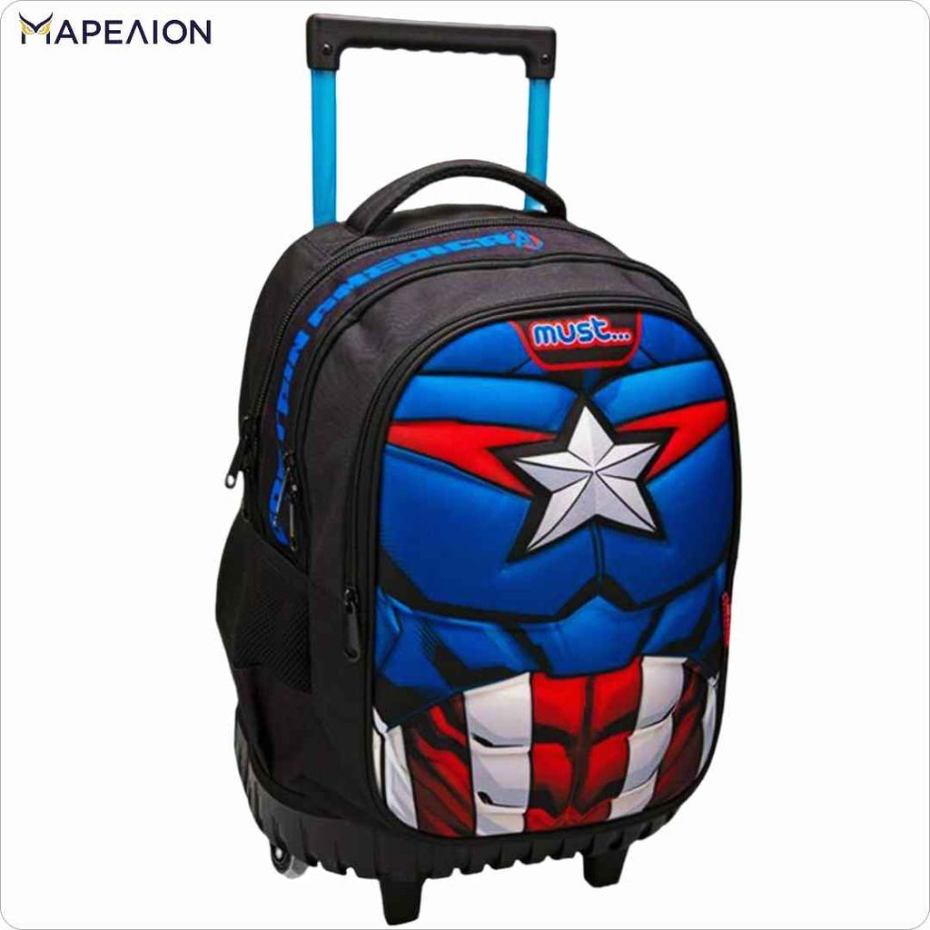 ΣΧΟΛΙΚΗ ΤΣΑΝΤΑ ΤΡΟΛΕΪ ΔΗΜΟΤΙΚΟΥ MUST, CAPTAIN AMERICA - MARVEL AVENGERS 3 ΘΗΚΕΣ TROLLEY BAG