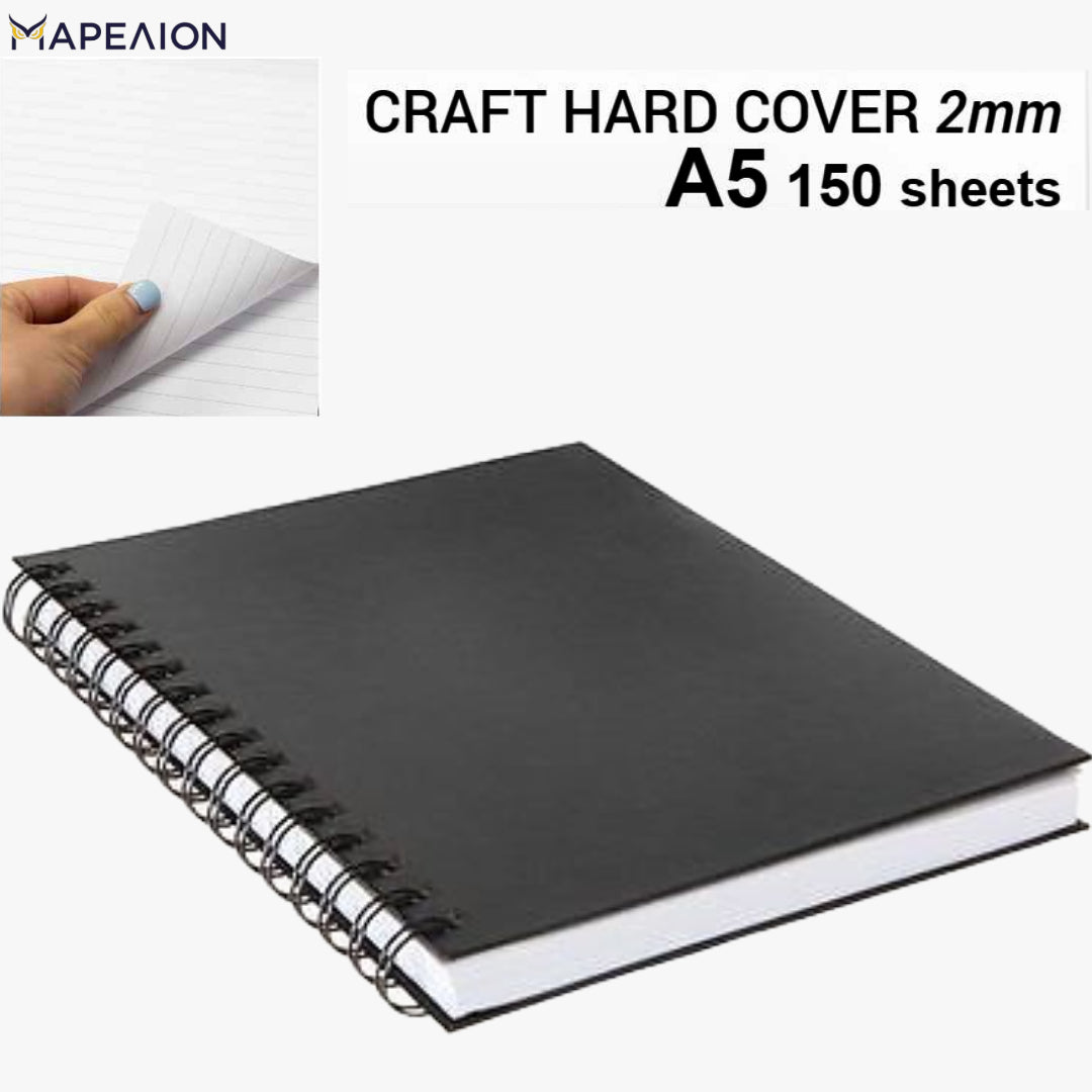 Kraft Spiral Notebook 150 Sheets 2mm Wired, A4 / A5 size - 2 Colors - Τετράδιο με Γραμμές, Σπίραλ Μαύρο / Ασπρο