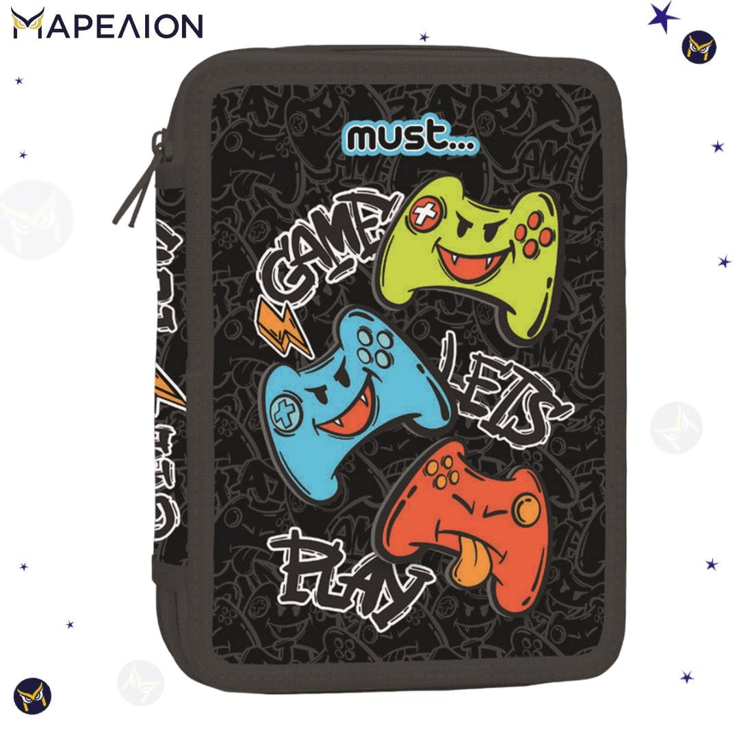 Κασετίνα Let's Play Γεμάτη 2 Φερμουάρ Must Pencil Case 2 Zip Gamer Κασετίνα Διπλή Γεμάτη