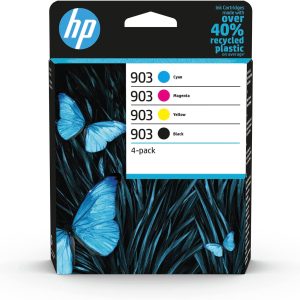 HP 903 multipack ink cartridge packaging with butterflies on a black background