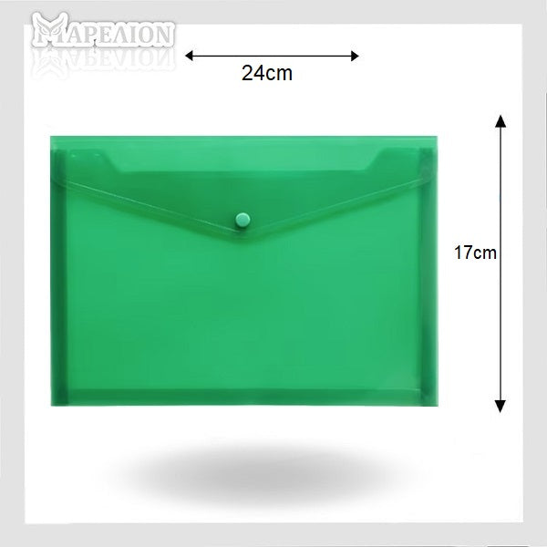 Green envelope with dimensions labeled on a white background