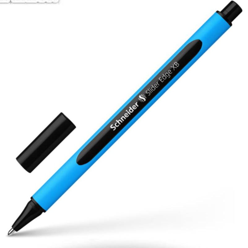 Blue Schneider pen with black accents on a white background