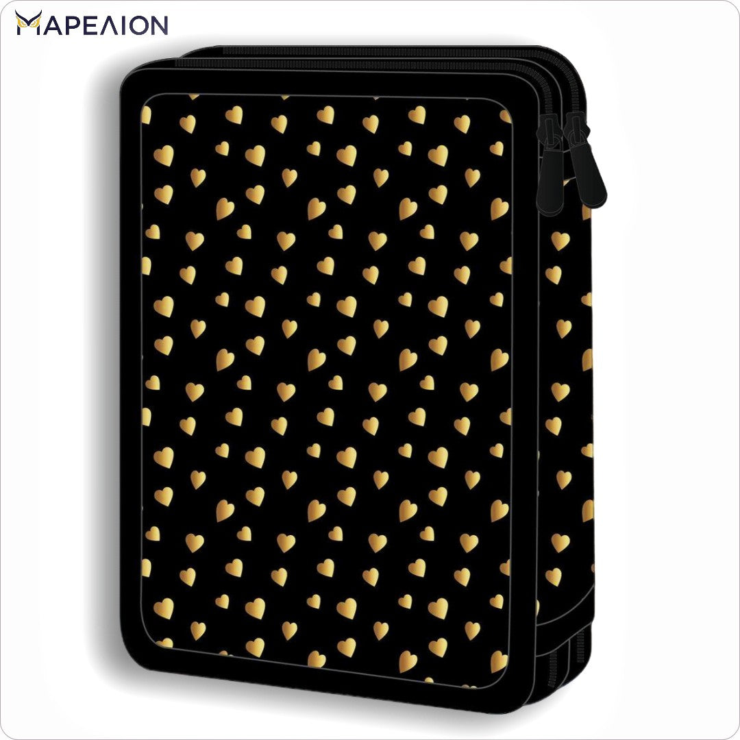 ΚΑΣΕΤΙΝΑ Gold Butterfly ΓΕΜΑΤΗ 2 ΦΕΡΜΟΥΑΡ , Must PENCIL CASE 2 ZIP,  ΣΧΟΛΙΚΗ ΚΑΣΕΤΙΝΑ ΔΙΠΛΗ ΓΕΜΑΤΗ