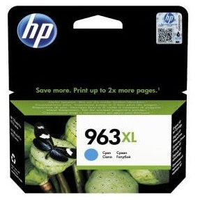 HP 963XL ink cartridge packaging with HP logo and product details.