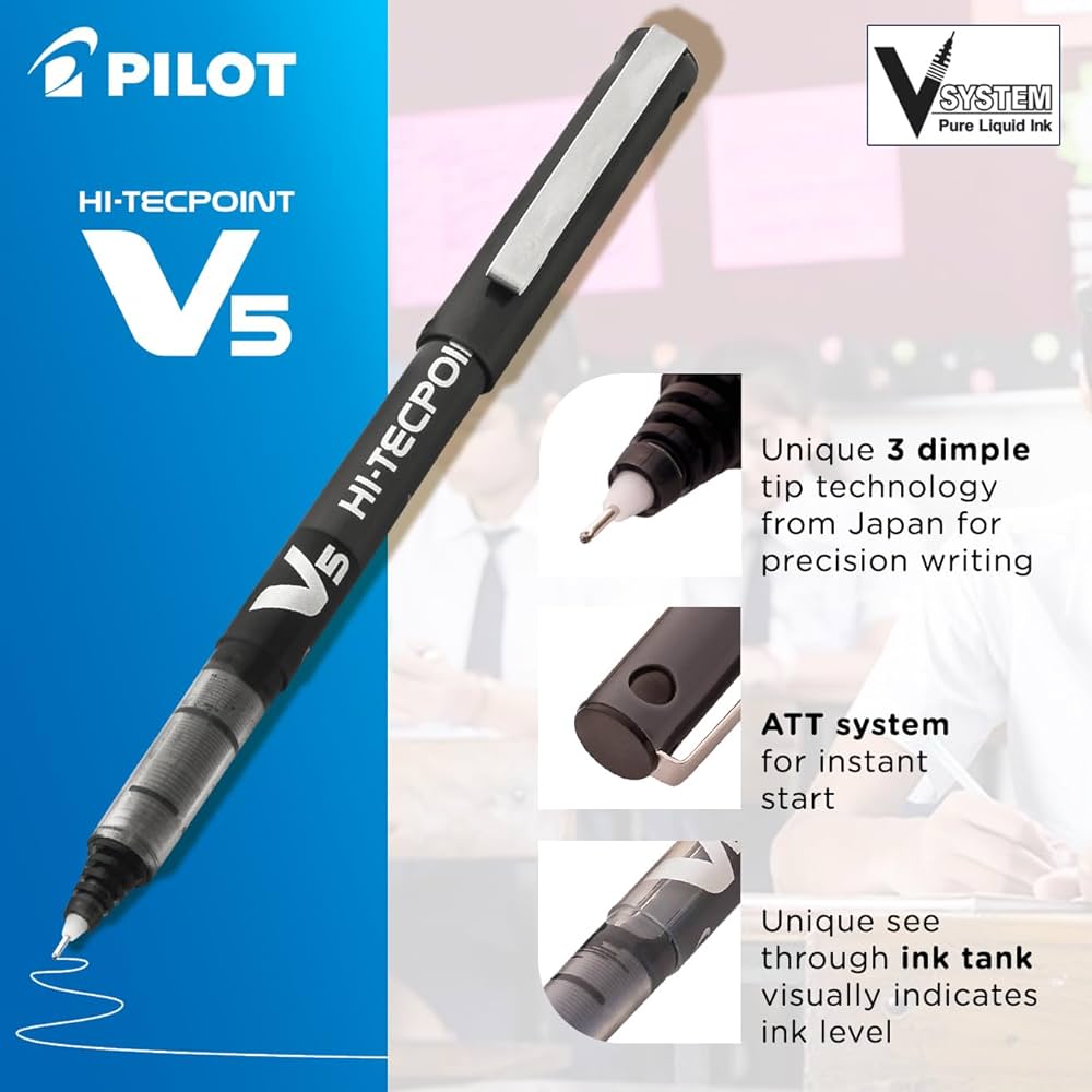 Pilot V5 Hi-Tecpoint Rollerball Pen 0.5mm Assorted Colors - Στυλό Rollerball 7 Χρώματα