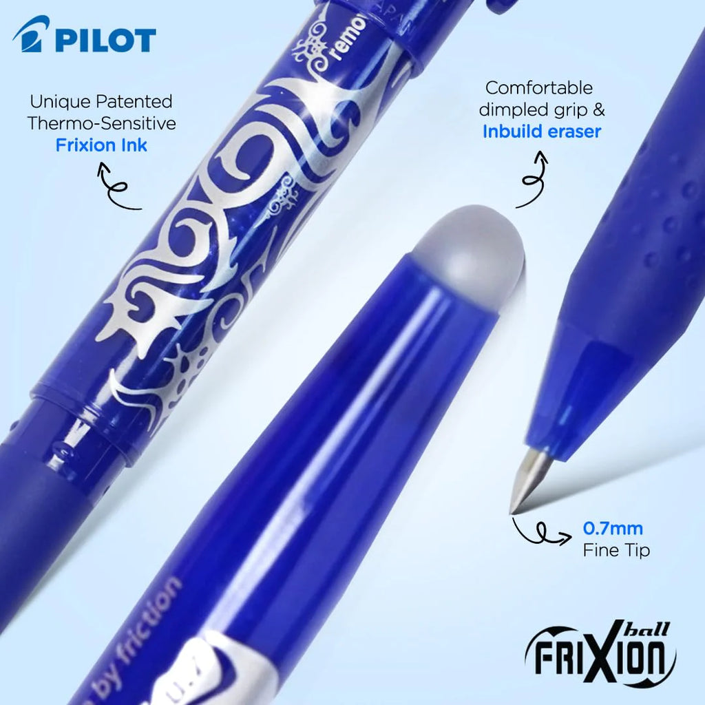 Pilot FriXion Ball Erasable Gel Pen 0.7mm Blue | Black, Refillable - Στυλό Gel που Σβήνει Μπλε | Μαύρο