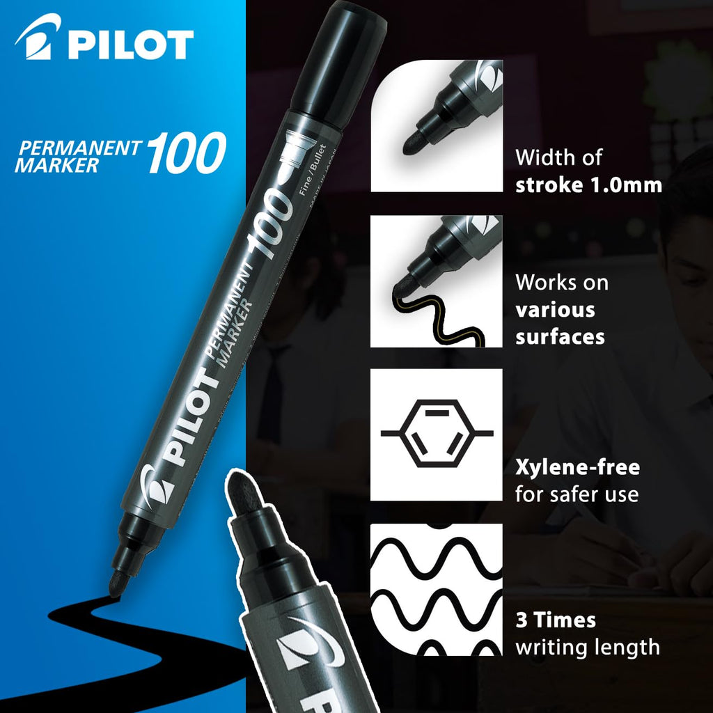Pilot Permanent Marker Fine Bullet Tip Black | Red - Μαρκαδόρος Ανεξίτηλος Λεπτός