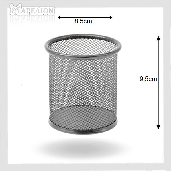 Metal Mesh Pen Holder Desk Organizer 9.5cm, Black & Silver - Μεταλλική Μολυβοθήκη Γραφείου - ΧΟΝΔΡΙΚΗ ΠΩΛΗΣΗ