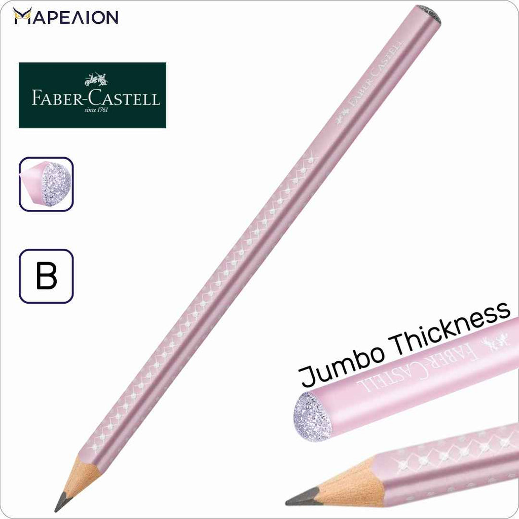 Faber Castell Jumbo Sparkle Metallic Pencil 4mm, B - Μολύβι Γραφής σε ροζ, κοραλλί και μωβ