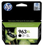 HP 963XL ink cartridge packaging with HP logo and product details.