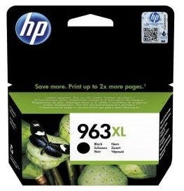 HP 963XL ink cartridge packaging with HP logo and product details.