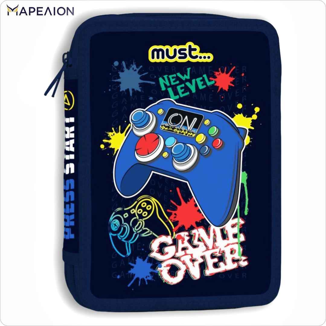 Κασετίνα γεμάτη 2 φερμουάρ Game Over Must Pencil Case 2 Zip Press Star Κασετίνα διπλή γεμάτη
