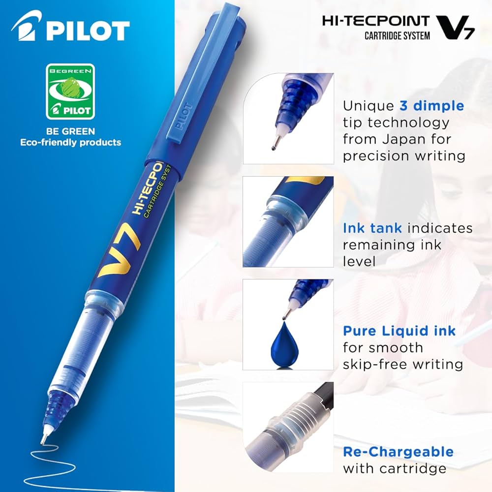 Pilot Hi-Tecpoint V7 Rollerball Pen 0.7mm Assorted Colors - Στυλό Rollerball 3 Χρώματα - Υγρής Μελάνης