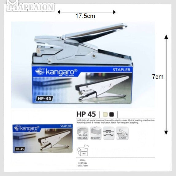Kangaro stapler packaging with dimensions on a white background