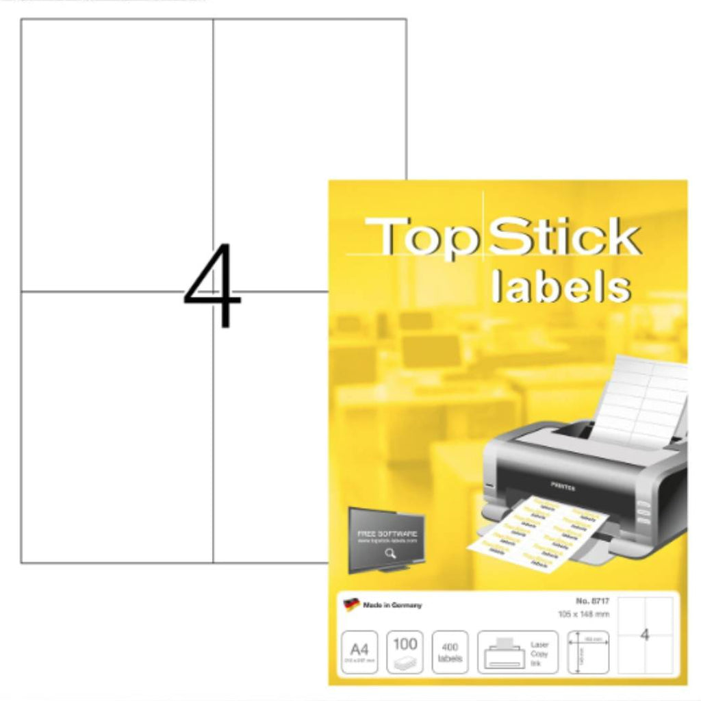 Topstick Printer Labels A4 105x148mm 4 Labels/Sheet 100 Sheets - Ετικέτες Εκτυπωτή Λευκές Αυτοκόλλητες