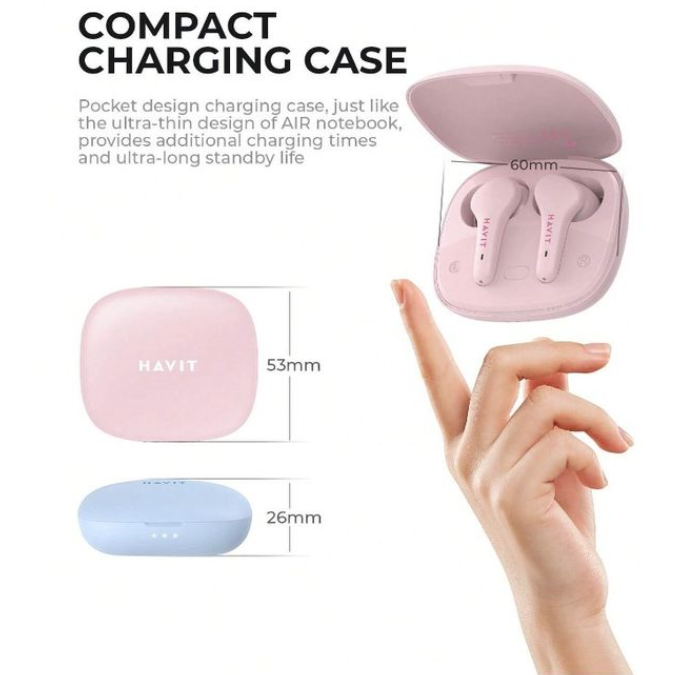 HAVIT TW959 TWS,  L. BLUE / PINK,  Best Bluetooth Earbuds for Bass and Sound Quality 959, ΑΚΟΥΣΤΙΚΑ
