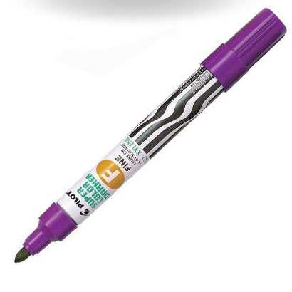 Purple marker with visible brand logo on a white background