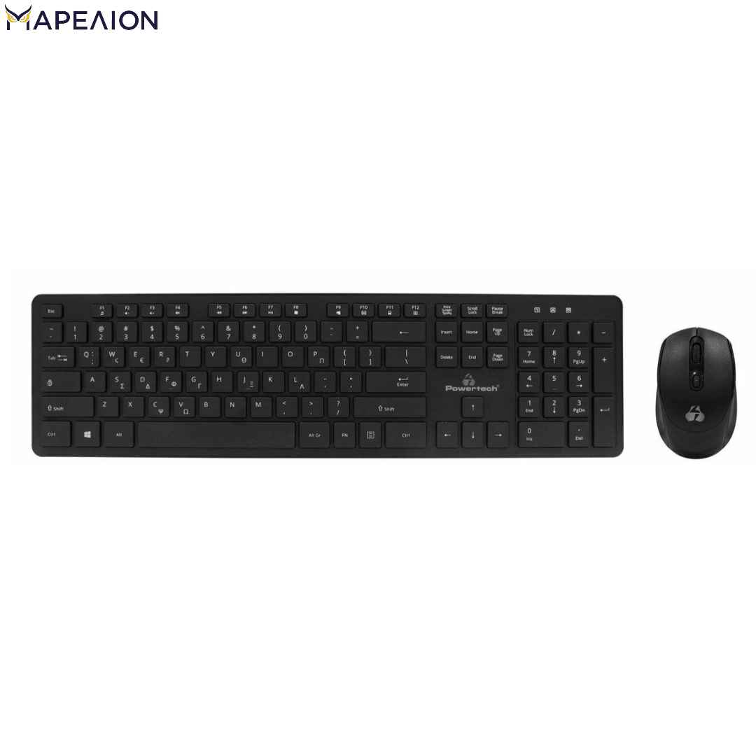 Powertech Wireless Keyboard + Mouse Set 1600dpi Greek PT-1189 - Ασύρματο πληκτρολόγιο και ποντίκι ελληνικά