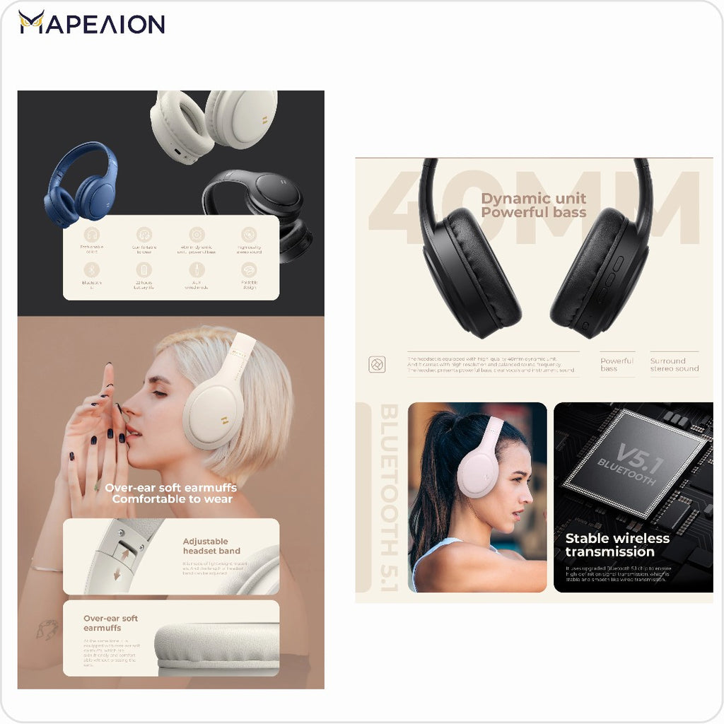Havit H633BT Wireless Bluetooth Headphones BLACK | Over-Ear Design, Deep Bass, 20H Playtime, Foldable & Lightweight, Bluetooth 5.3, Built-in Microphone Headsets, for TV, iPhone, Gym, Running ΑΣΥΡΜΑΤΑ ΑΚΟΥΣΤΙΚΑ
