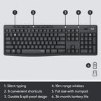 Logitech Keyboard+Mouse Set Wireless MK295 US Silent Black (920-009800) , Σετ  Πληκτρολόγιο και ποντίκι
