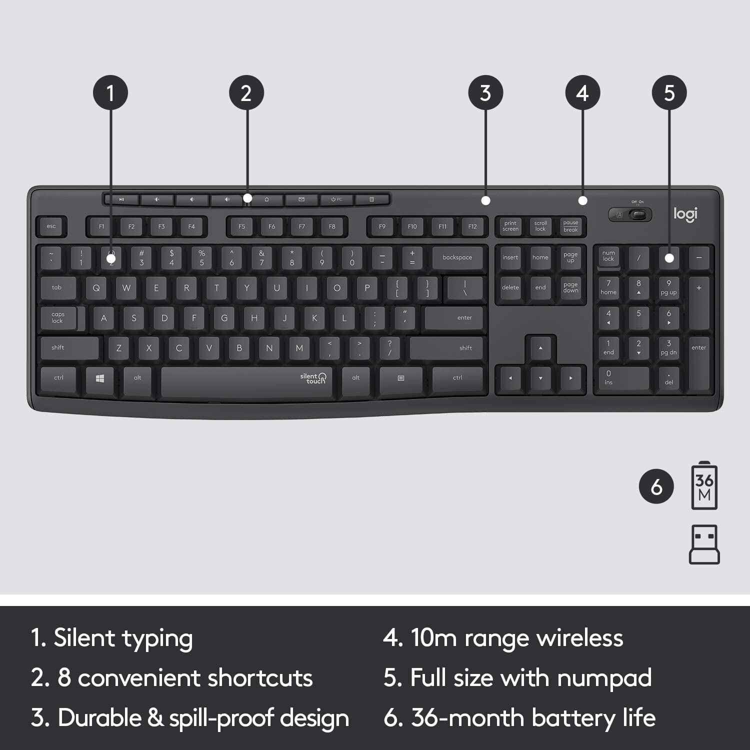 Logitech Keyboard+Mouse Set Wireless MK295 US Silent Black (920-009800) , Σετ  Πληκτρολόγιο και ποντίκι