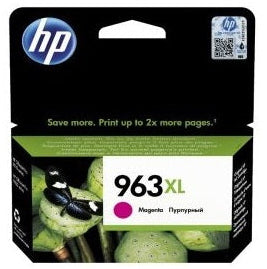 HP 963XL ink cartridge packaging with HP logo and product details.