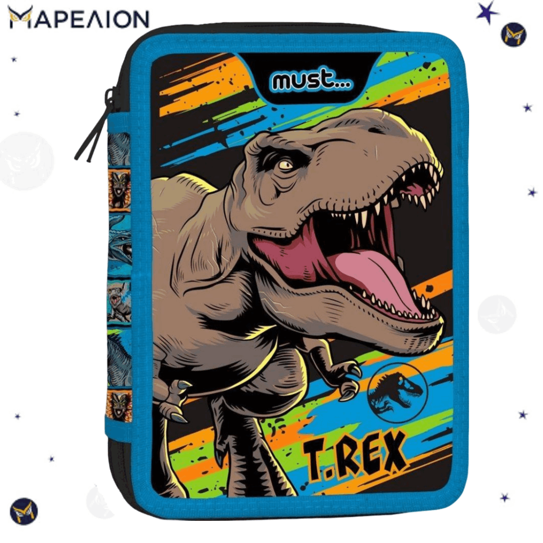 ΚΑΣΕΤΙΝΑ ΓΕΜΑΤΗ TREX DINO 2 ΦΕΡΜΟΥΑΡ , Must PENCIL CASE 2 ZIP,  ΚΑΣΕΤΙΝΑ ΔΙΠΛΗ ΓΕΜΑΤΗ ΔΕΙΝΟΣΑΥΡΟΣ