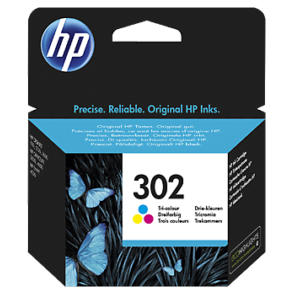 HP 302 ink cartridge packaging with blue butterflies on a black background