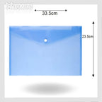 Clear plastic envelope with dimensions labeled on a white background