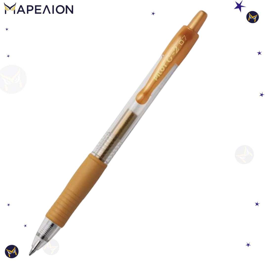 Ballpoint pen with a brown grip and clear body on a white background, featuring the Mapeaion brand.