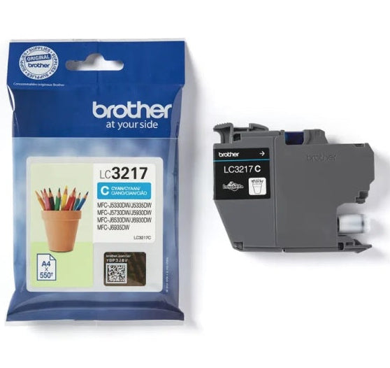 Brother ink cartridge packaging with ink cartridge on a white background