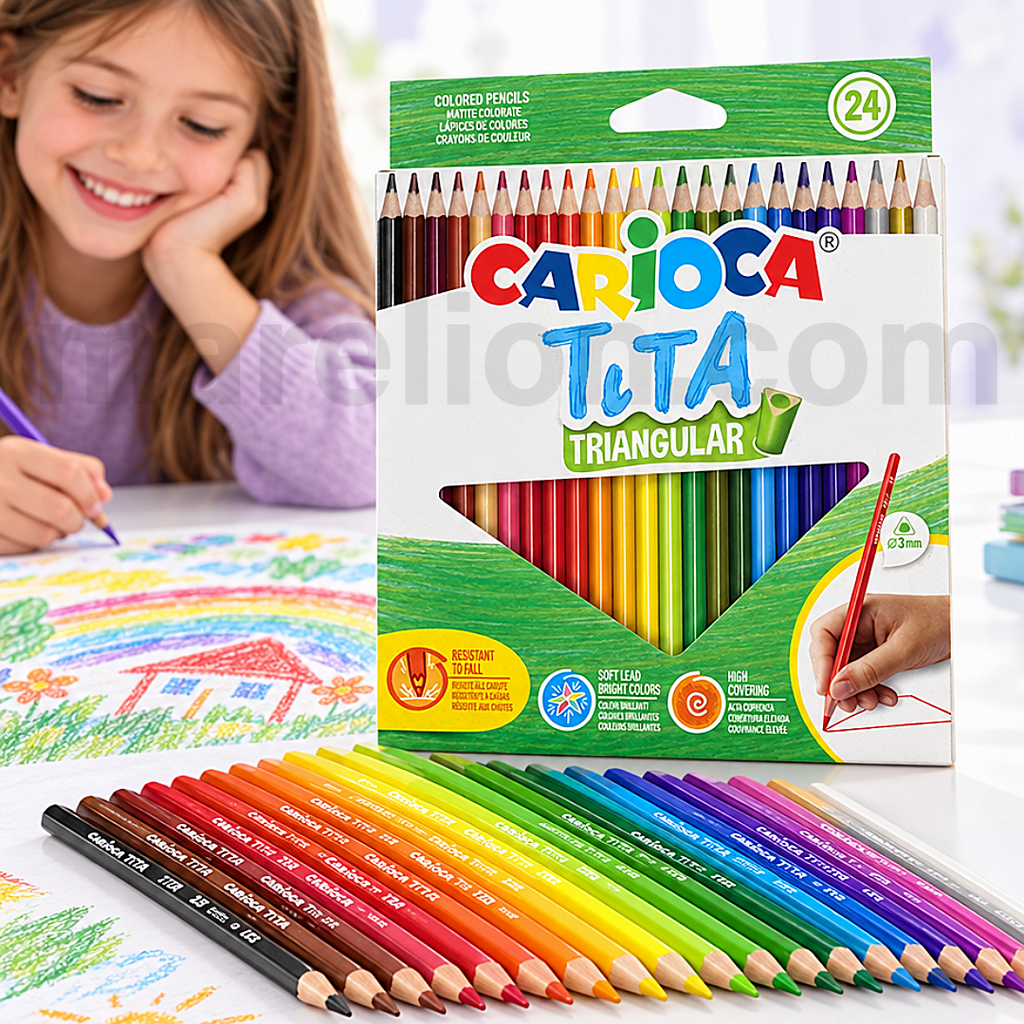 Carioca Tita Wood Free Triangular Colouring Pencils Box 24pcs | Marelion